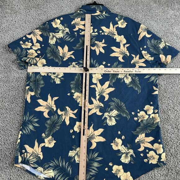 Seapointe Shirt Mens XL Blue Hawaiian Aloha Floral Button Down Stretch - Picture 5 of 10